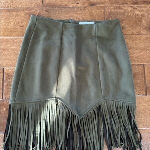 Shyanne Olive Suede Mini Skirt with Fringe